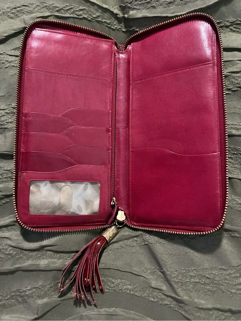 Cole Haan Red Leather Zip Wallet with Tassel